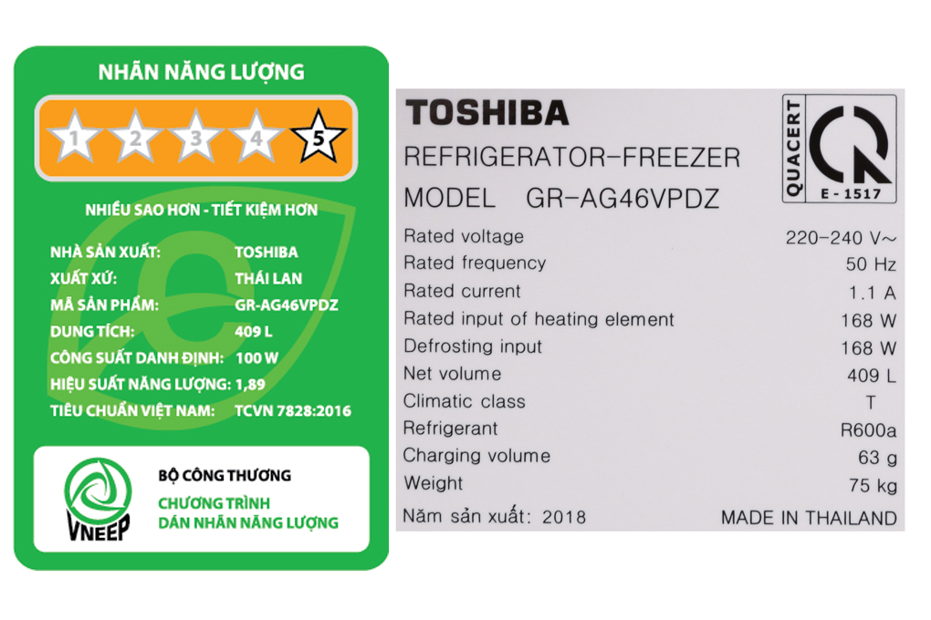 Tủ lạnh Toshiba Inverter 409 lít GR-AG46VPDZ XK1 Màu Đen