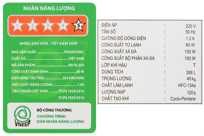 Tủ lạnh Panasonic Inverter 268 lít NR-BL300PKVN Màu Đen