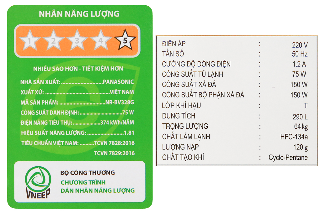 Tủ lạnh Panasonic Inverter 290 lít NR-BV328GMV2 Màu Đen