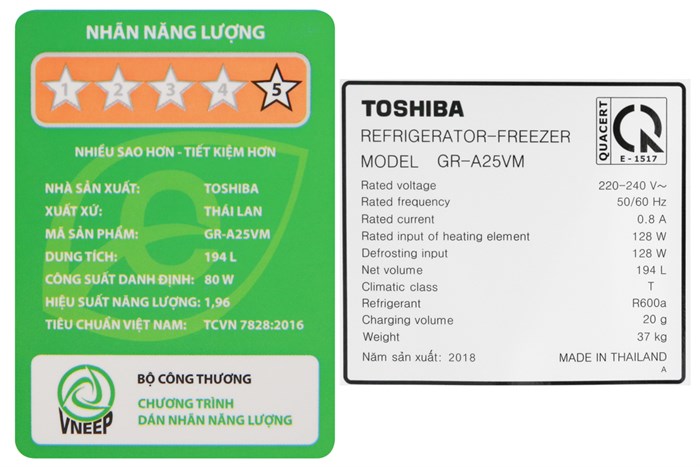 Tủ lạnh Toshiba Inverter 194 lít GR-A25VM (UKG) Màu Đen
