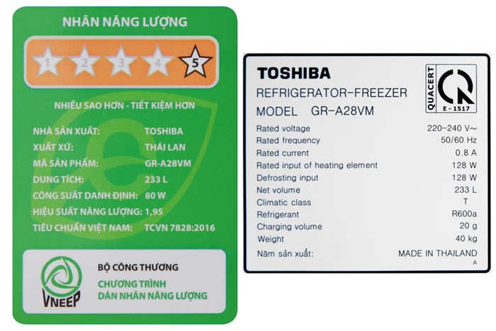 Tủ lạnh Toshiba Inverter 233 lít GR-A28VM(UKG) Màu Đen