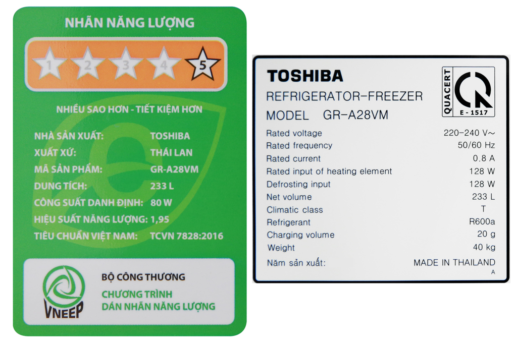 Tủ lạnh Toshiba Inverter 233 lít GR-A28VM(UKG) Màu Đen