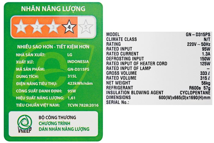 Tủ lạnh LG Inverter 315 lít GN-D315PS