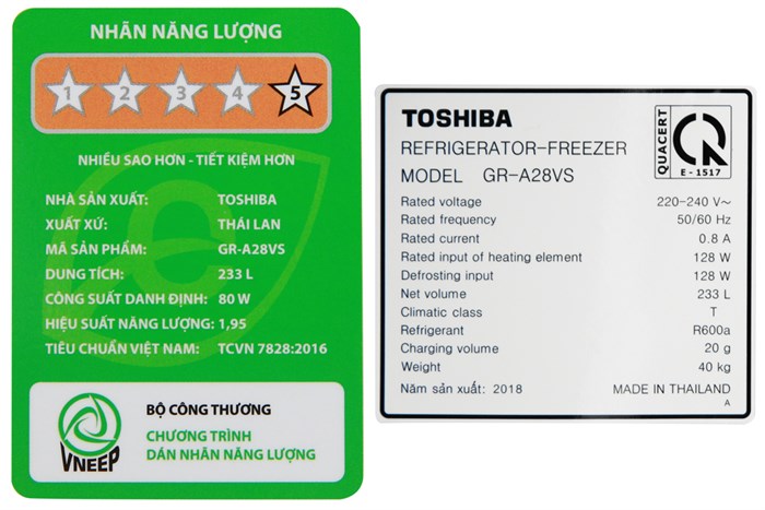 Tủ lạnh Toshiba Inverter 233 lít GR-A28VS (DS) Màu Xám