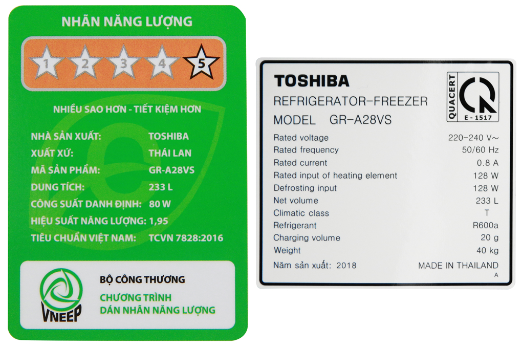 Tủ lạnh Toshiba Inverter 233 lít GR-A28VS (DS) Màu Xám