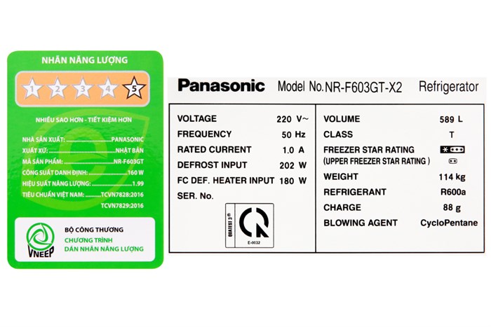 Tủ lạnh Panasonic Inverter 589 lít NR-F603GT-X2 Màu Xám nhạt