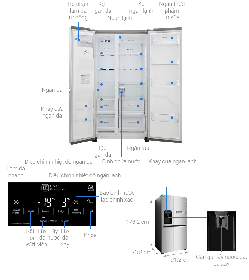 ThÃ´ng sá» ká»¹ thuáº­t Tá»§ láº¡nh LG Inverter 601 lÃ­t GR-D247JDS