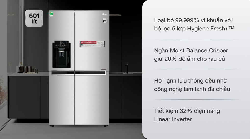 Tủ lạnh LG Inverter 601 lít Side By Side GR-D247JDS