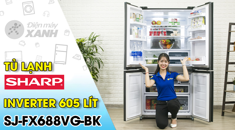 Tủ lạnh Sharp Inverter 605 lít Multi Door SJ-FX688VG-BK