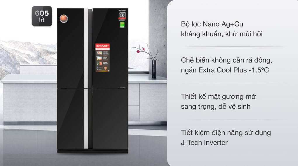 Tủ lạnh Sharp Inverter 605 lít Multi Door SJ-FX688VG-BK - 2