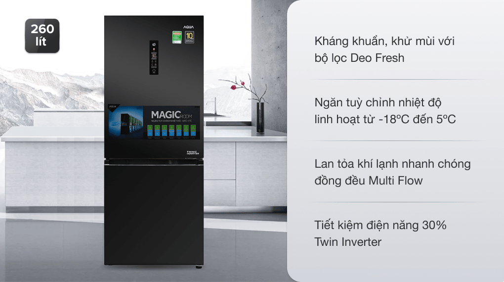 Tủ lạnh Aqua Inverter 260 lít AQR-I298EB BS - 11