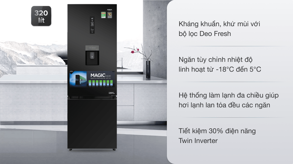 Tủ lạnh Aqua Inverter 320 lít AQR-IW378EB BS