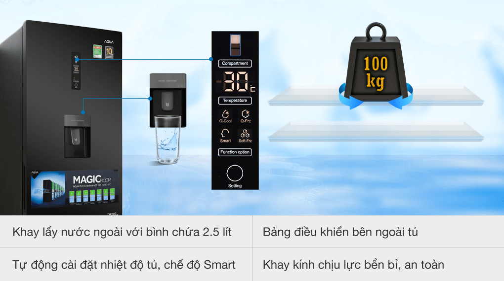 Tủ lạnh Aqua Inverter 320 lít AQR-IW378EB BS