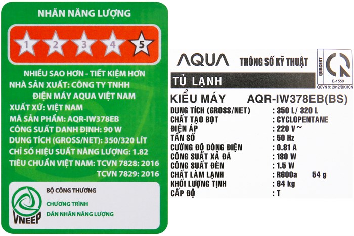 Tủ lạnh Aqua Inverter 320 lít AQR-IW378EB BS Màu Đen