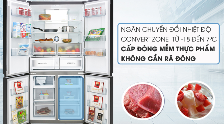 Ngăn chuyển đổi linh hoạt Convert Zone và cấp đông mềm -3 độ C bảo quản thực phẩm tươi sống không cần rã đông - Tủ lạnh Toshiba Inverter 622 lít GR-RF646WE-PGV(24) Mẫu 2019