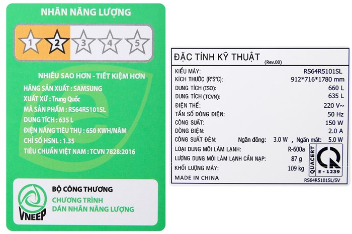 Tủ lạnh Samsung Inverter 617 lít RS64R5101SL/SV Màu Bạc