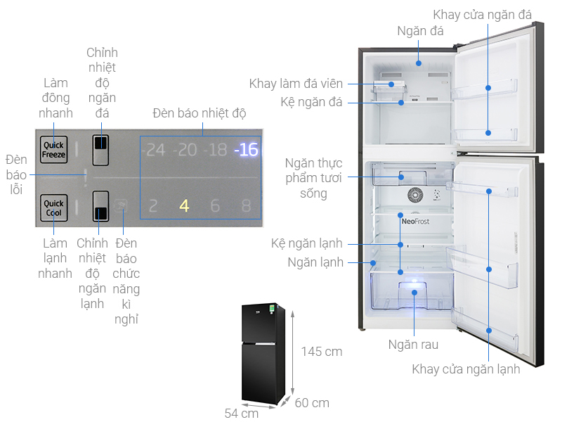 Thông số kỹ thuật Tủ lạnh Beko Inverter 210 lít RDNT231I50VWB