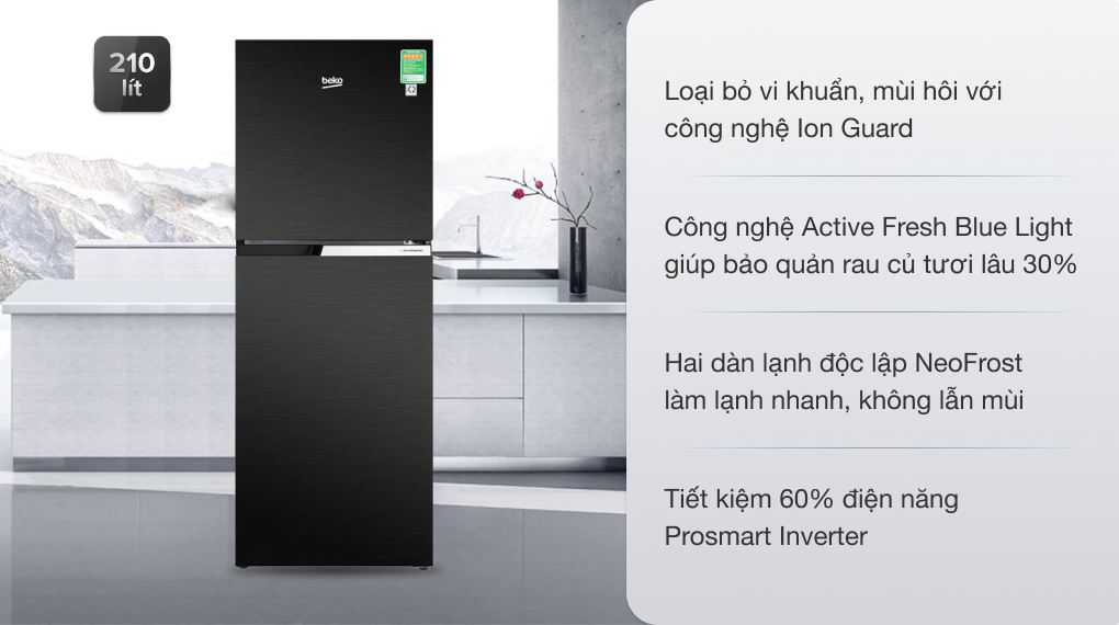 Tủ lạnh Beko Inverter 210 lít RDNT231I50VWB