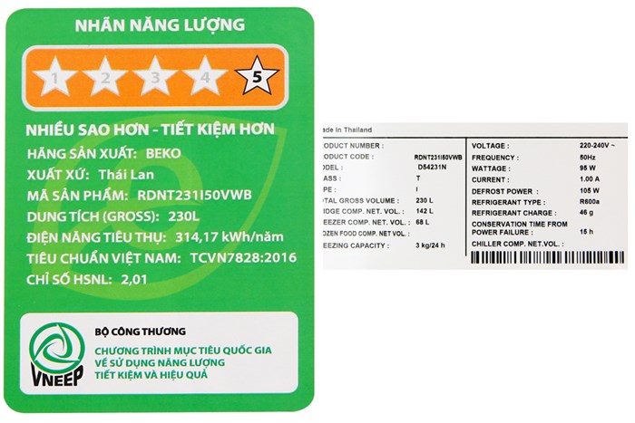 Tủ lạnh Beko Inverter 210 lít RDNT231I50VWB Màu Đen