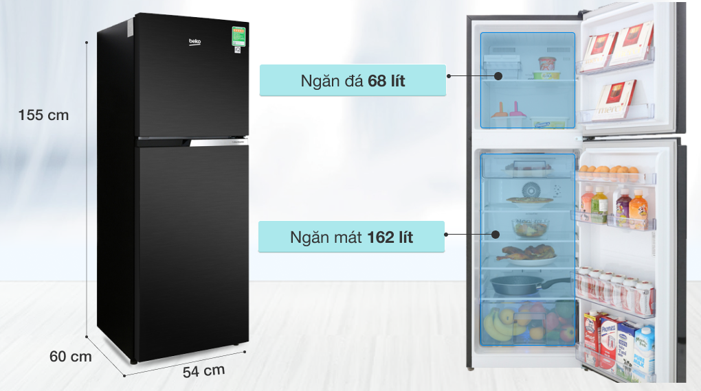 Tủ lạnh Beko Inverter 230 lít RDNT251I50VWB