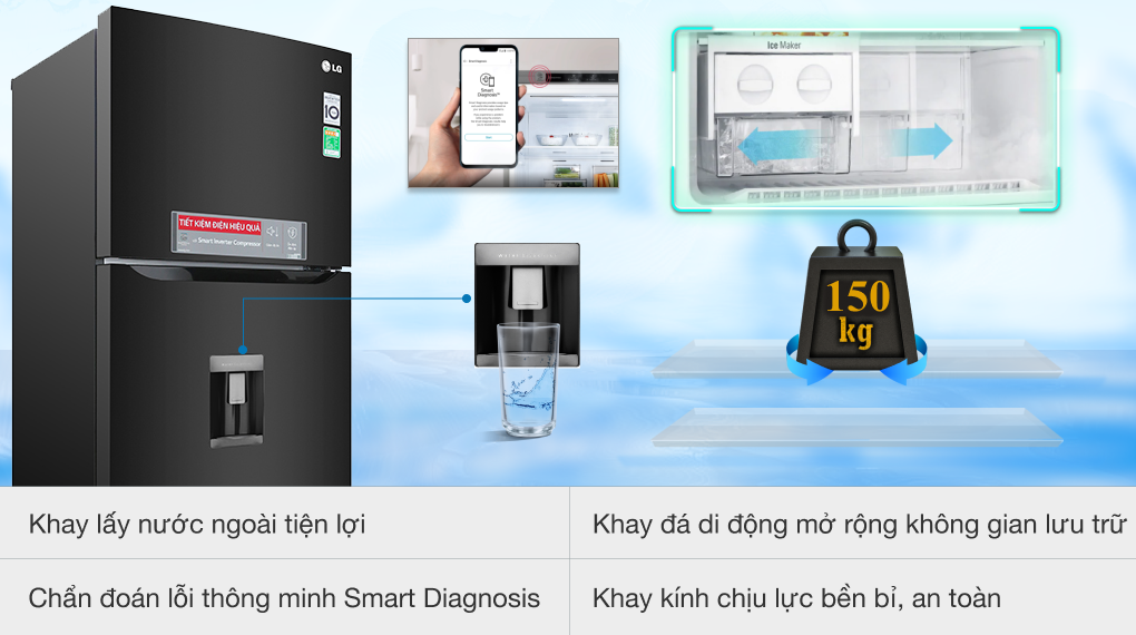 Tủ lạnh LG Inverter 393 lít GN-D422BL