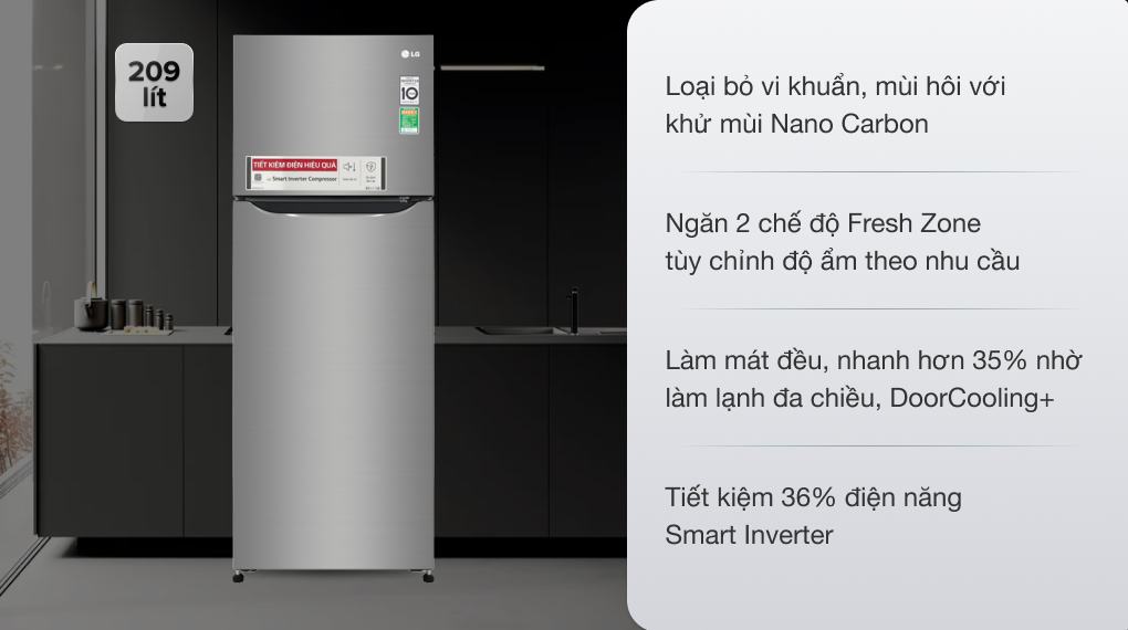 Tủ lạnh LG Inverter 209 lít GN-M208PS