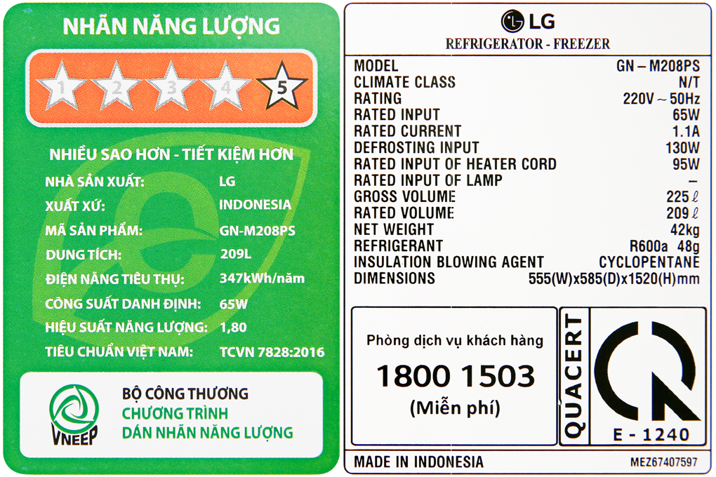 Tủ lạnh LG Inverter 209 lít GN-M208PS Màu Bạc