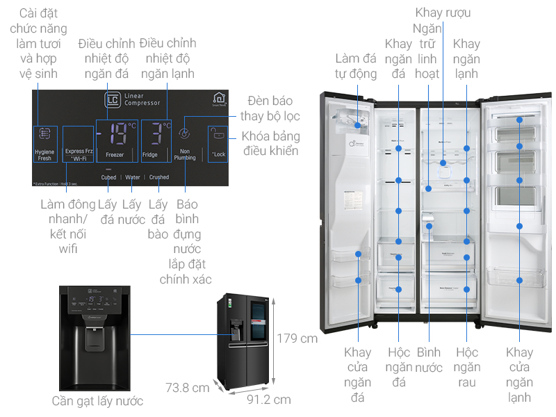 Thông số kỹ thuật Tủ lạnh LG Inverter InstaView Door-in-Door 601 lít GR-X247MC
