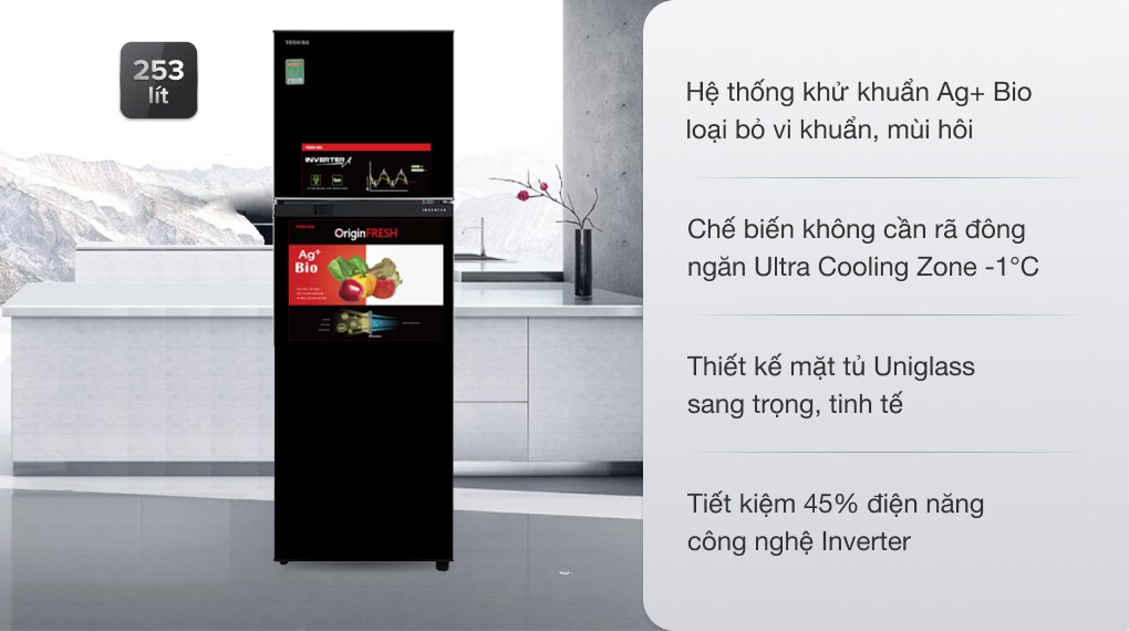 Tủ lạnh Toshiba Inverter 253 lít GR-B31VU UKG