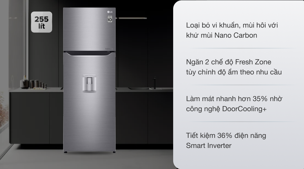 Tủ lạnh LG Inverter 255 lít GN-D255PS