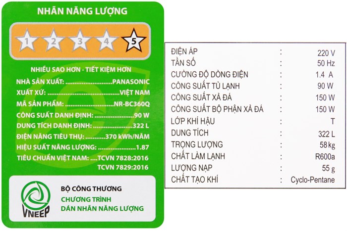 Tủ lạnh Panasonic Inverter 322 lít NR-BC360QKVN Màu Đen