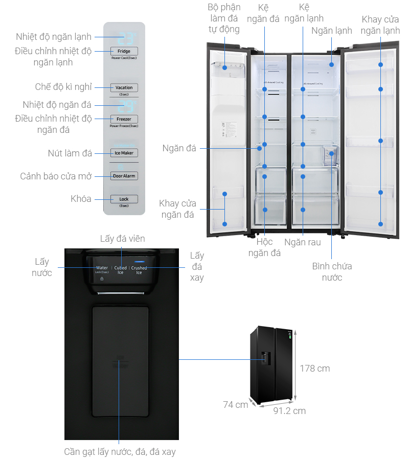Thông số kỹ thuật Tủ lạnh Samsung Inverter 617 lít RS64R53012C/SV