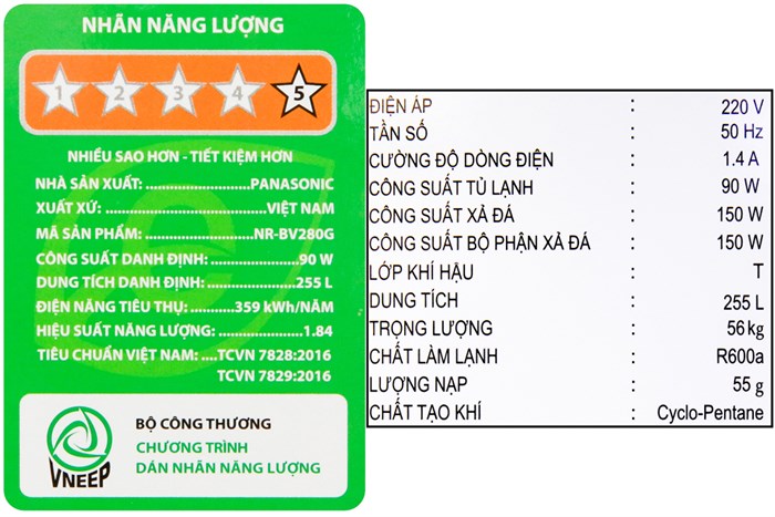 Tủ lạnh Panasonic Inverter 255 lít NR-BV280GKVN Màu Đen