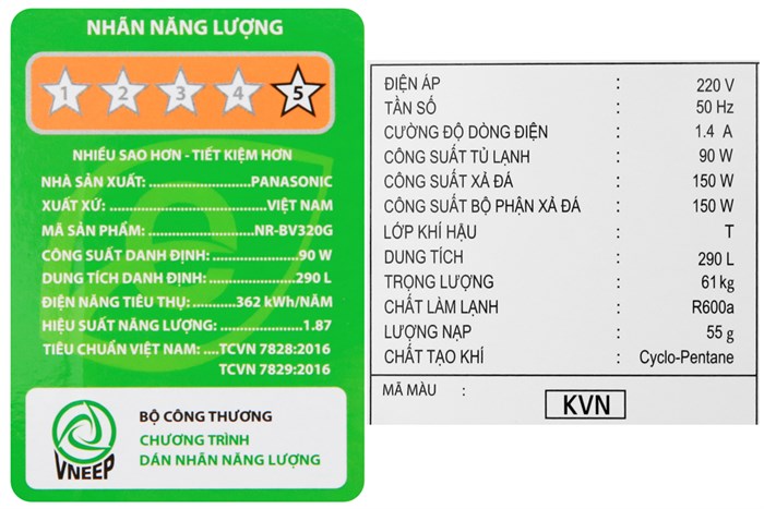 Tủ lạnh Panasonic Inverter 290 lít NR-BV320GKVN Màu Đen