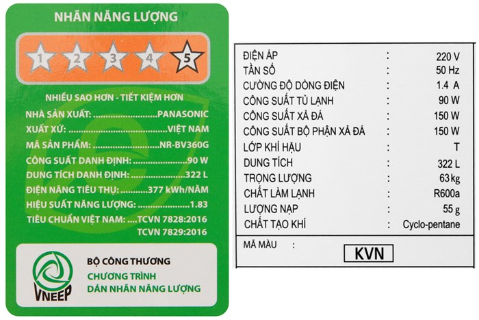 Tủ lạnh Panasonic Inverter 322 lít NR-BV360GKVN Màu Đen