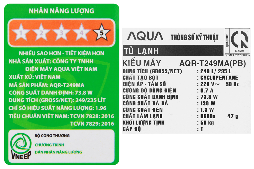 Tủ lạnh Aqua Inverter 235 lít AQR-T249MA PB Màu Đen