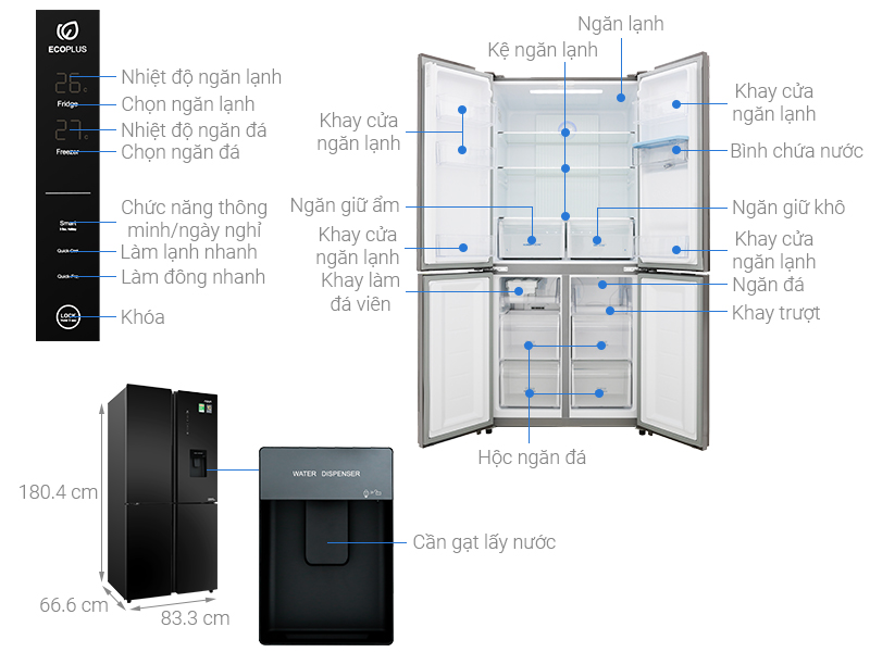 Tủ lạnh Aqua Inverter 456 lít AQR-IGW525EM GB