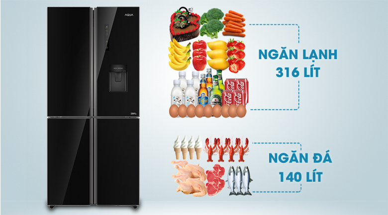 Tủ lạnh có dung tích 456 lít hiện đại, sang trọng - Tủ lạnh Aqua Inverter 456 lít AQR-IGW525EM GB