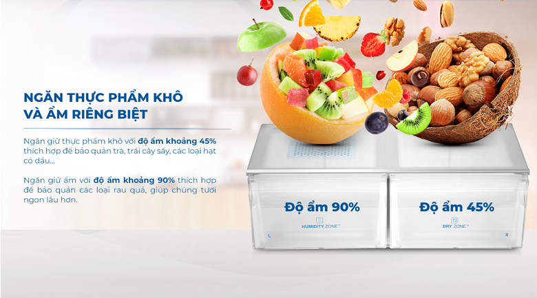 Lưu trữ thực phẩm với 2 ngăn khô và ẩm riêng biệt - Tủ lạnh Aqua Inverter 456 lít AQR-IGW525EM GB