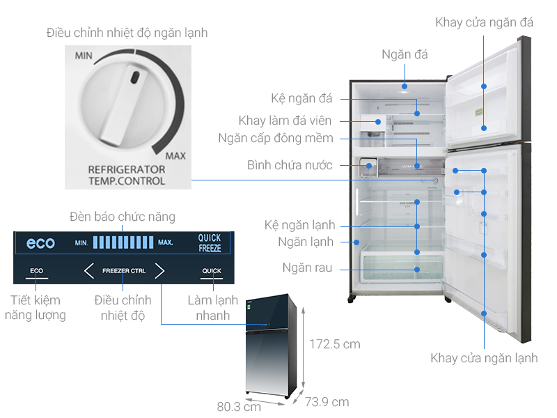 Thông số kỹ thuật Tủ lạnh Toshiba Inverter 555 lít GR-AG58VA GG