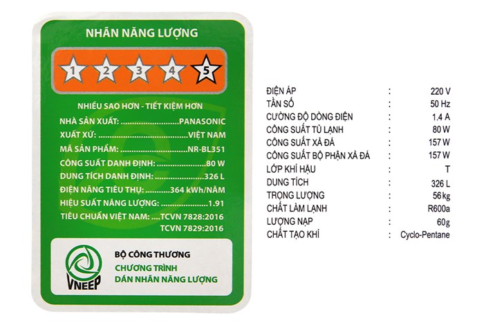 Tủ lạnh Panasonic Inverter 326 lít NR-BL351WKVN Màu Đen