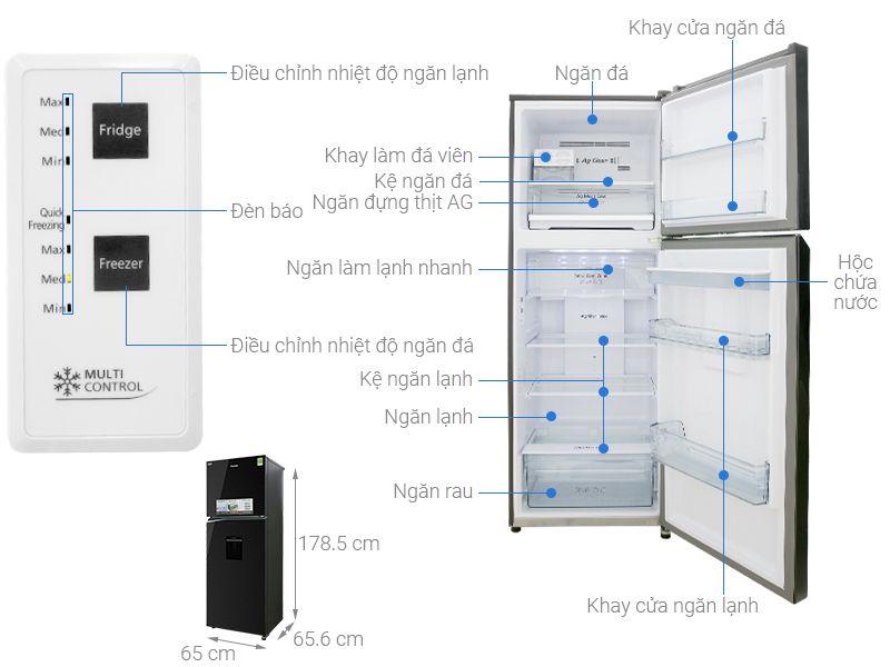 Thông số kỹ thuật Tủ lạnh Panasonic Inverter 366 lít NR-BL381WKVN