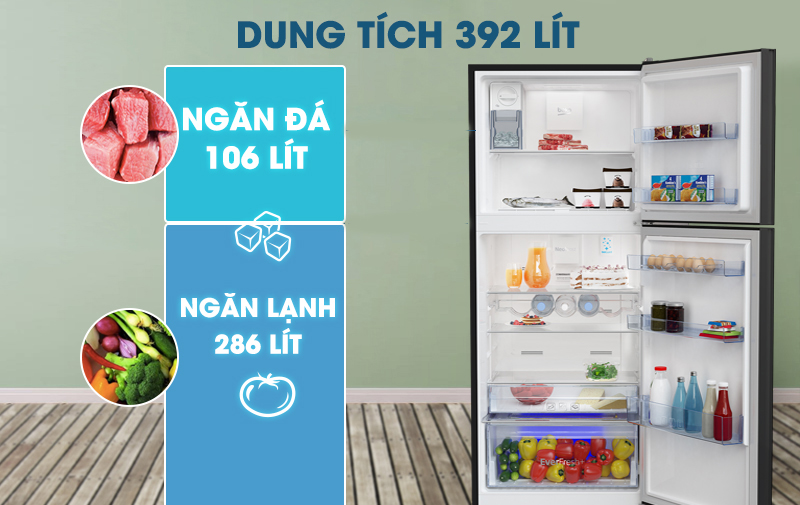 Tủ lạnh Beko Inverter 392 lít RDNT440E50VZGB-Dung tích 392 lít, phù hợp cho gia đình 3 - 4 người