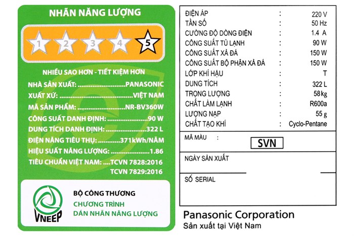 Tủ lạnh Panasonic Inverter 322 lít NR-BV360WSVN Màu Xám