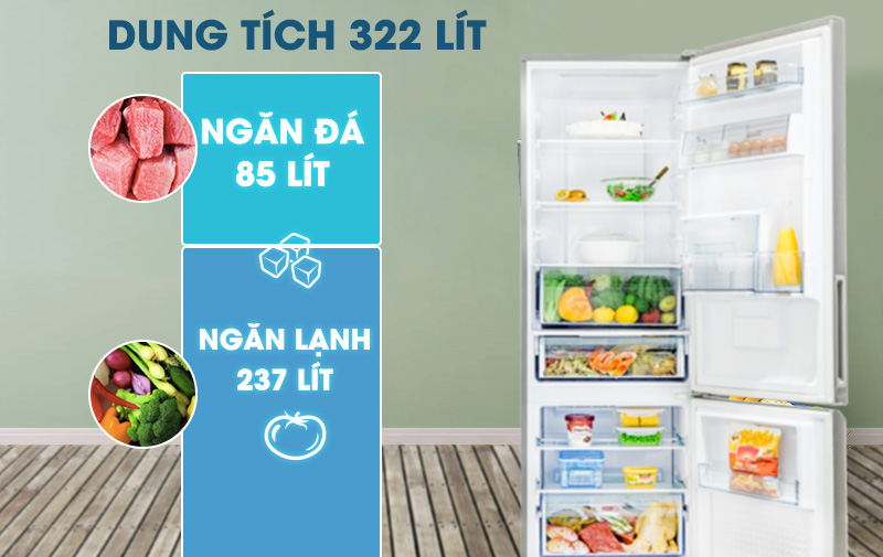 Tủ lạnh Panasonic Inverter 322 lít NR-BV360WSVN-Dung tích 322 lít, phù hợp với gia đình 3 - 4 người