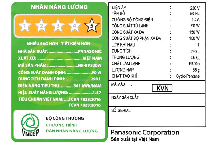 Tủ lạnh Panasonic Inverter 290 lít NR-BV320WKVN Màu Đen