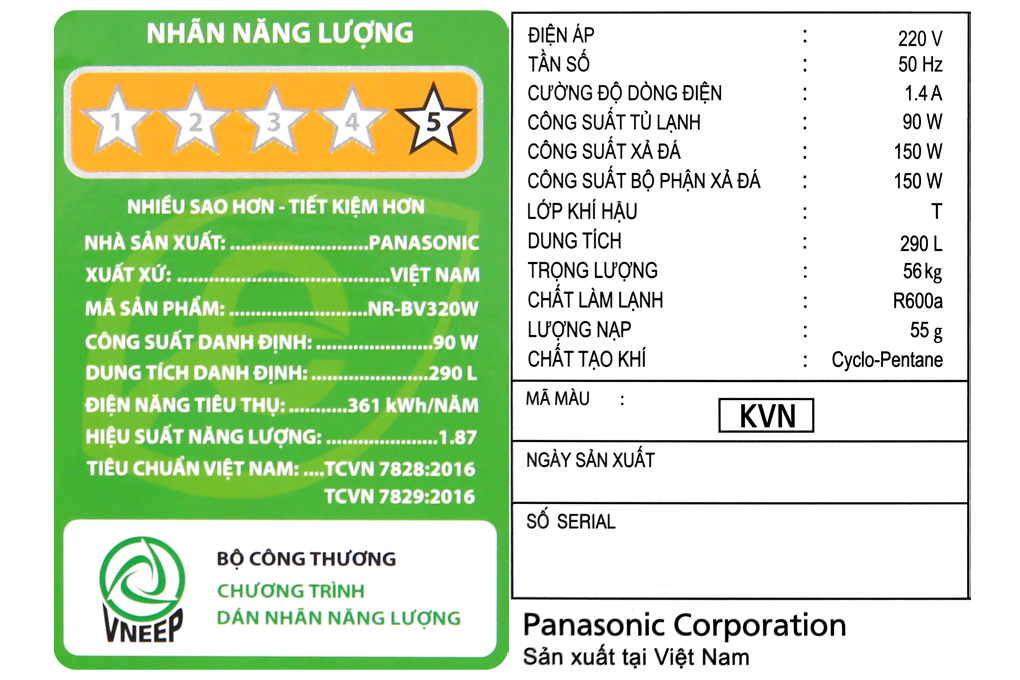 Tủ lạnh Panasonic Inverter 290 lít NR-BV320WKVN