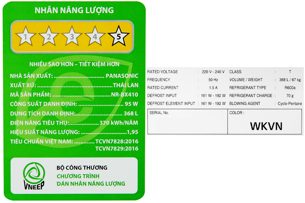 Tủ lạnh Panasonic Inverter 368 lít NR-BX410WKVN Màu Đen