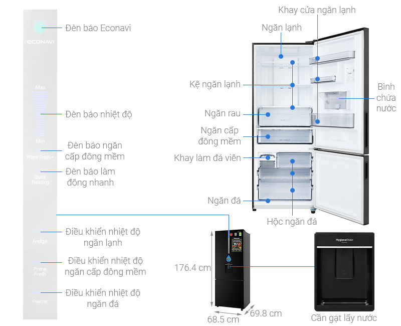Thông số kỹ thuật Tủ lạnh Panasonic Inverter 410 lít NR-BX460WKVN