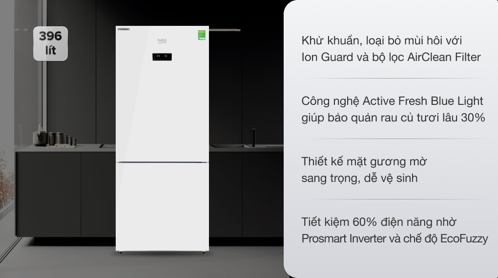 Tủ lạnh Beko Inverter 396 lít RCNT415E50VZGW